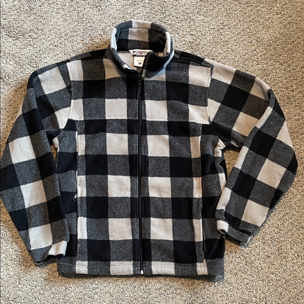 Columbia Black and Gray Plaid Fleece Jacket